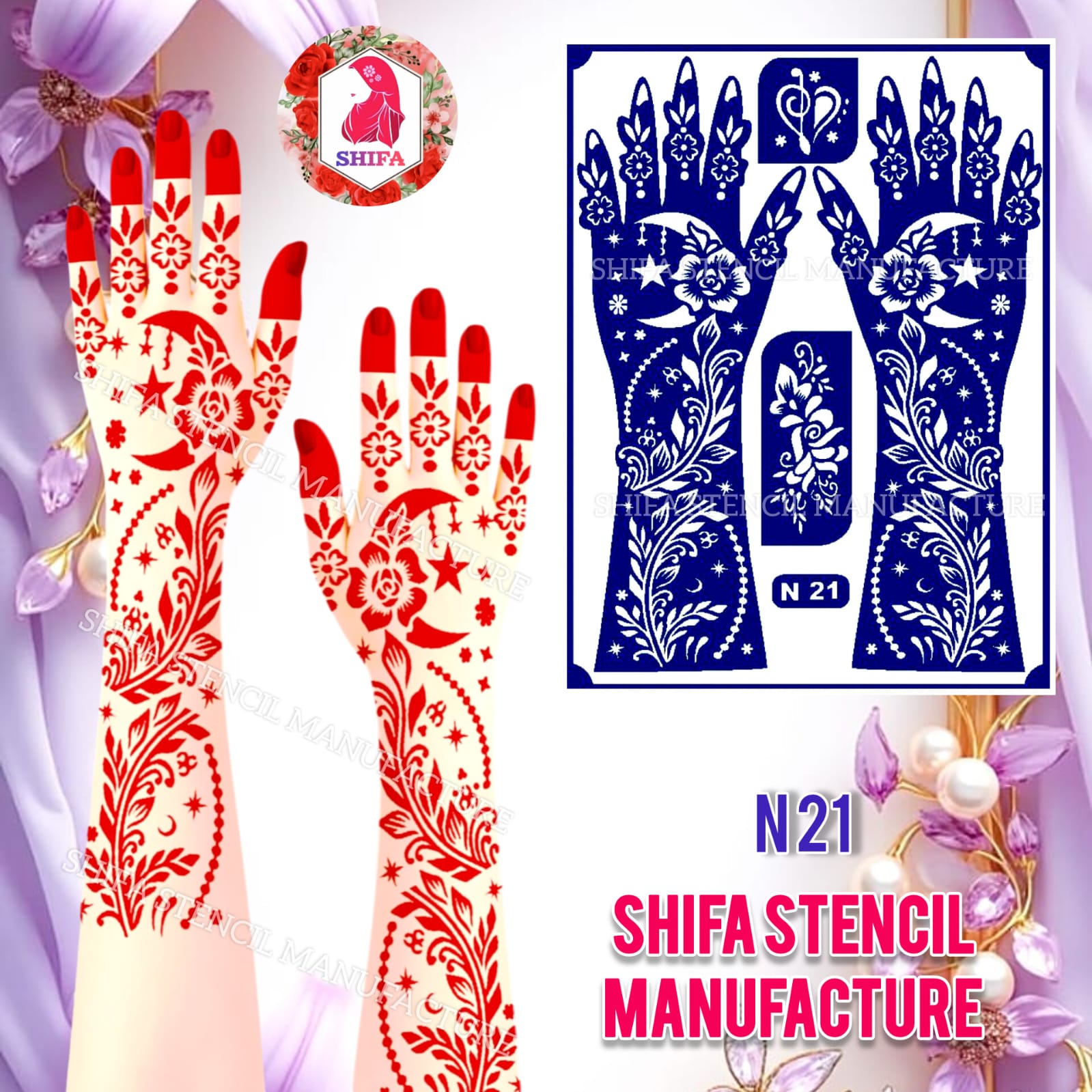 N 21 Starvine Elegance Sticker Overview Henna Stencil - Shifa Stencil